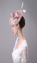 2017 Women Bridal Hat Linen with Feather Lady Chic Fascinator Hat Cocktail Wedding Party Church Headpiece Hair Accessories4040045