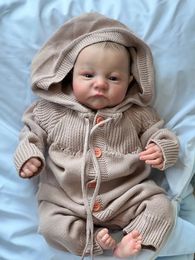 NPK 19inch Already Painted Finished Reborn Baby Doll Levi Awake born Size 3D Skin Visible Veins Collectible Art 240306