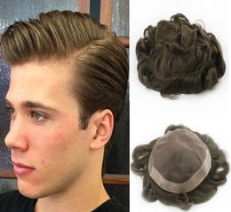 Ash Brown Color Toupee for Men Full French Lace Men039s Wig Hair Pieces Brazilian Human Hair Replacement6392035