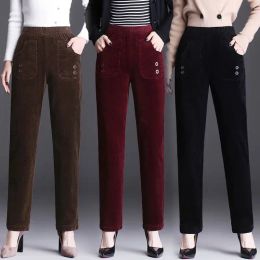 Capris Autumn Winter Corduroy Trousers Woman Highwaist Casual Pants Women Plus Size Elastic Waist Straightleg Pants Mother Pants