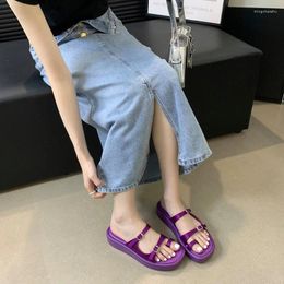 Dress Shoes Purple Flats Platform Flip Flops Green Beach Slippers Summer Belt Buckle Ladies Sandals Outdoor Casual Blue Vrouw
