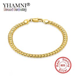 YHAMNI Men&Women Gold Bracelets With 18KStamp New Trendy Pure Gold Colour 5MM Wide Unique Snake Chain Bracelet Luxury Jewellery YS2422338