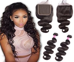 Peruvian Unprocessed Human Hair Whole Body Wave Bundles With 6X6 Lace Closure Middle Three Part Hair Products 830inch Ha6333790