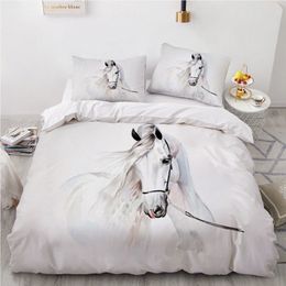 Horse Bedding Set 3D Custom Design Animal Duvet Cover Sets White Bed Linen Pillow Cases Full King Queen Super King Twin Size 20112319M