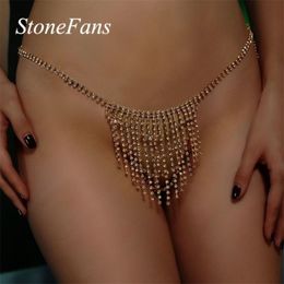 Stonefans Luxury Tassel Sexy Body Chain Underwear Thong Panties for Women Crystal Belly Waist Chain Body Jewellery T2005082612