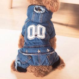 Autumn Winter Denim Dog Jeans Thickening Four Legs Pet Clothes Warm Jumpsuits Supplies for Pets 240226