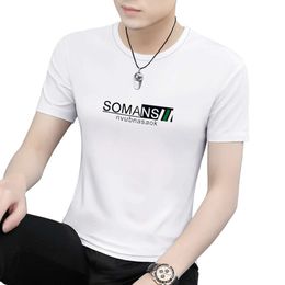 Modal Men's Ice Silk Short Sleeved T-Shirt 2024 Summer New Round Neck High End Authentic Quick Drying T-Shirt