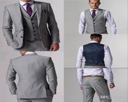 Custom Made Side Vent Groom Tuxedos Light Grey man Suit Notch Lapel Wedding GroomsmanMen Suits Bridegroom JacketPantsVest8554544