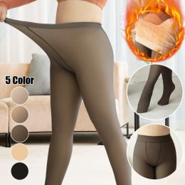 Capris Translucent Wool Pants Sock Winter Stocking Fake Pantyhose Super Stretchy Warm Legging Women Thermal Pants Fleece Lined Tights