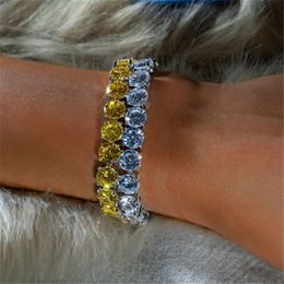 Luxury Tennis bracelet Silver& Yellow Gold Filled 8mm Diamond Cz Party Wedding bracelets for Women Men Hiphop Bracelet244F