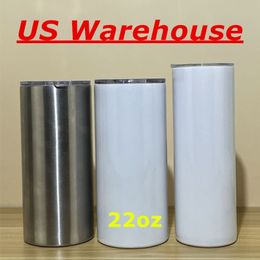 Local Warehouse 22oz Sublimation Straight Fatty Tumblers Stainless Steel Cups Double Wall Insulated Coffee Mugs Heat Transfer Wat2042