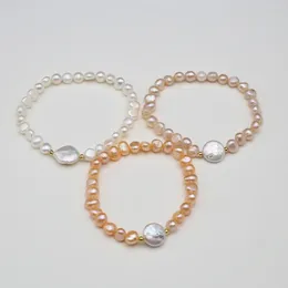 Link Bracelets High Quality Natural Freshwater Pearl Bracelet Round Shape Baroque Elegant Women's Jewellery Charm 18-19cm 1PC