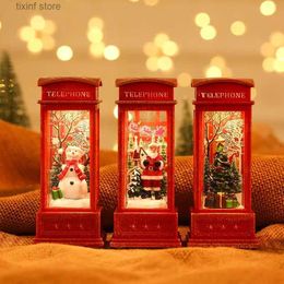 Decorative Objects Figurines New Christmas Decorations Interior Of The Elderly Telephone Booth Small Oil Lamps Scene Layout Illuminated Decorations Toy Gifts T24