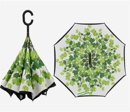 Windproof Reverse Umbrella Double Layer Inverted Folding Umbrellas With C Handle Self Stand Inside Out Umbrella Reverse Sunshade A8705079