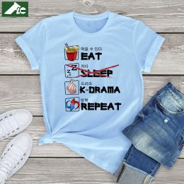 T-Shirt 100% Cotton Eat Sleep Kdrama Repeat Tv Graphic T Shirt Women Unisex Casual Short Sleeve Tee Tv Korean Movie Fahion Shirt