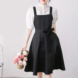 Women Cotton Cross Back Apron With Pockets Gardening Work Pinafore Dress Kitchen Cooking Bib Painting Nail Florist Salon Smock 240227