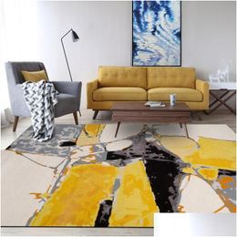 Carpets Abstract Oil Painting Bedroom Carpet Yellow Gray Living Room Large Area Rug Floor Beside Sofa Non-Slip Coffee Table Mat Cust Dhqnw