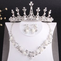 Charming Silver Crystals Bridal Jewellery Sets 3 Pieces Suits Necklace Earrings Tiaras Crowns Bridal Accessories Wedding Jewellery Set275h