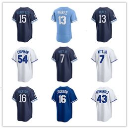 Custom Jersey Kansas Men Youth City Royals 7 Bobby Witt Jr. 13 Salvador Perez 16 Bo Jackson 5 George Brett 54 Chapman 15 Merrifield 38 Taylor Baseball Jerseys