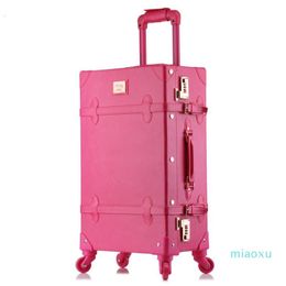 Suitcases 20 24 26 Inch Rolling Luggage Set Women Suitcase On Wheels PU Leather Pink Fashion Retro Trolley Cabin With Wheel Girls300j