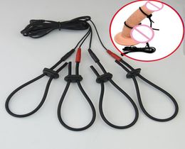 Electric Shock Silicone Loops Cock Ring Estim Electro Stimulation Penis Extender Men Enlarger Masturbator BDSM sexy Toys Beauty It4822776