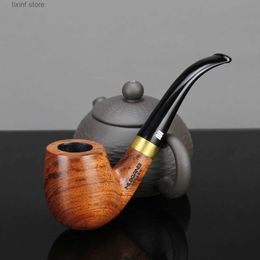 Other Home Garden ic Rosewood Smoking Pipe 9mm Filter Bent Tobacco Pipe Gold Ring Wood Pipe High Quality Smoke Pipe Accessory T240309