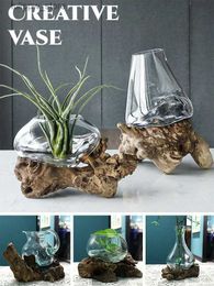 Vases Creative wood vase Hydroponic vase decoration wood art nordic home decor flower pots plant vase room decoration accessories L240309