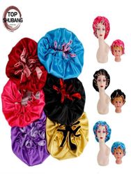 Mommy and Me kid Satin caps Double Layer Women Night Sleeping Cap Children Head Cover Hair Accessories Reversible Silk Bonnet9747694