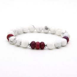 Unisex Couples Jewelry Whole 10pcs lot 8mm White Howlite Marble & Fire Agate Stone Distance Lovers Lucky Bracelets248R