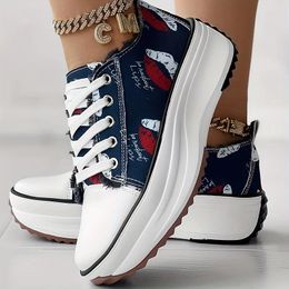 Casual Shoes Women's Canvas Pattern Fashion Print Platform Colour Matching Tennis Outdoor Walking Daily Vulcanised Shoe Autumn