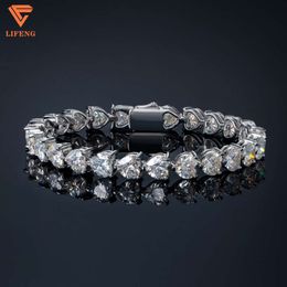 Women Heart Shape 7x7mm Vvs Moissanite Diamond Bracelet Tennis Link Chain Bangle 925 Sterling Silver