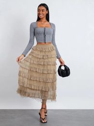 Skirts Sweet Puffy Fluffy Layered Tulle Tutu Women Girls High Elastic Band A-Line Midi Cake Aesthetic Clothes Streetwear