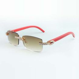 XL Diamond Sunglasses 3524012 with Red Natural Wooden Arm and 56mm Lens 3 0 Thickness251P