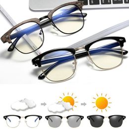 Blue Light Blocking Glasses Computer Reading Glasses Pochromic Sunglasses Chameleon Sun Glasses Male Women Semi Rimless Y200619312h