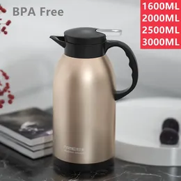 Water Bottles 2/3L Large Capacity Stainless Steel Thermal Coffee Carafe Home Office Thermos Vacuum Flasks Kettle European Pot Cafe