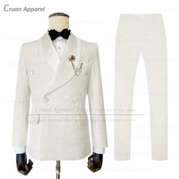 Luxury Men Suit Sets Wedding Groomsman Tailor-made Slim Fit Jacquard Outfits Fashion Party Double Breasted Blazer Pants 2 Pieces 240306