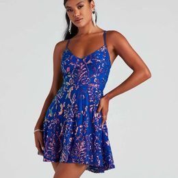 Womens Flashing Sequins Loose Mini Dress Cocktail Party Strap