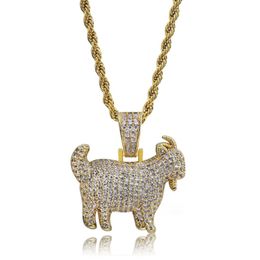 Shiny Trendy Goat Animal Pendant Necklace Charms For Men Women Gold Silver Colour Cubic Zircon Hip Hop Jewelry270M