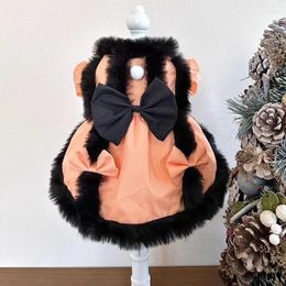 Dog Apparel Orange Cotton Plush Pet Clothes 2024 Vintage Autumn Winter Puppy Costumes Cute Princess Dresses For Small Medium Poodle