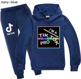 TIK TOK kids Clothing Sets Fall Casual Cotton Hooded Children Clothes Set Full Sleeve Boys Hoody blue Pants Tracksuits84772524523505