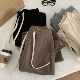 Women's Pants 2024 Straight Leg Loose Lazy All Matching Slim Casual Winter Thickened Warm Draw Rope