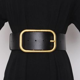 Designer Belt Women's Luxury Belt 7cm 70mm Wide Leather Black Belt for Women Women's Large Gold Buckle Classic Casual Pearl Gift