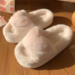 Slippers Autumn And Winter Comfortable Thick Sole Women's Cotton 3D Love Soft Plush Shoes Home Warm