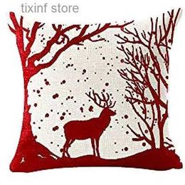 Pillow Case Merry Christmas snowflake red bear linen decorative cover home sofa decorative cushion cover cushion cover 45x45 T240316