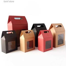 Gift Wrap 10/20pcs Transparent Window Kraft Paper Gift Boxes For Wedding Birthday Christmas Party Baking Bread Cake Sweets Packaging Box T240309