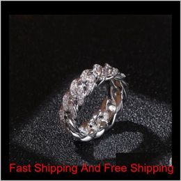 Hip-Hop Zircon Cuban Chain Ring 8Mm Plated Genuine Gold Trend Men'S Link Band Mens Hip Hop Jewellery Go43B E1Lys182j