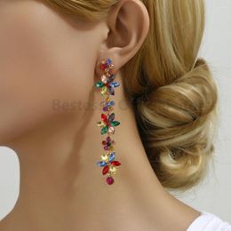 Dangle Earrings Exquisite Leaf Flower Decor Pendant Crystal Tassel Drop For Women Boho Style Statement Luxury Trend Jewelry Accessories