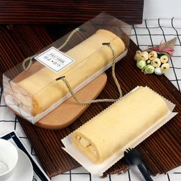 10Pcs Portable Transparent Swiss Roll Plastic Cake Box With Paper Tray Cupcake Mooncake PET Packaging Gift Box Dessert Container 240304