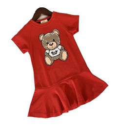 Girls dresses Luxury cartoon bear printed cotton ruffle princess Wedding Party Dress kids designer clothes children boutique cloth7895461