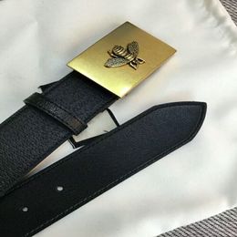 High quality gold square buckle bee pattern designer men's belts lychee strap Genuine Leather belt with box2952
